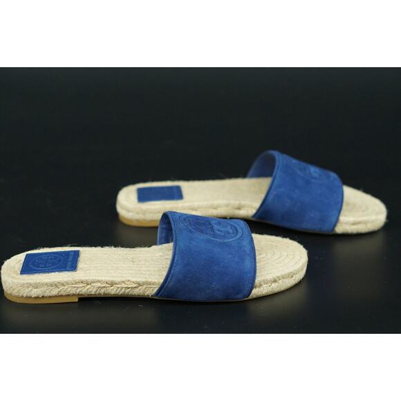Tory Burch Benton Espadrille Slide Sandals Size 5.5 Blue Band $255 Logo NIB - Picture 9 of 11
